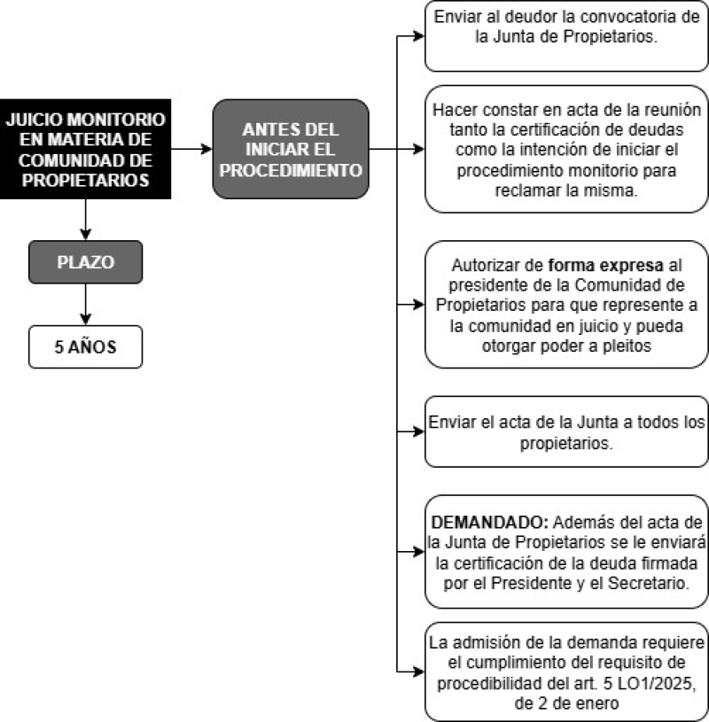 Esquema sobre juicio monitorio en materia de comunidad de propietarios