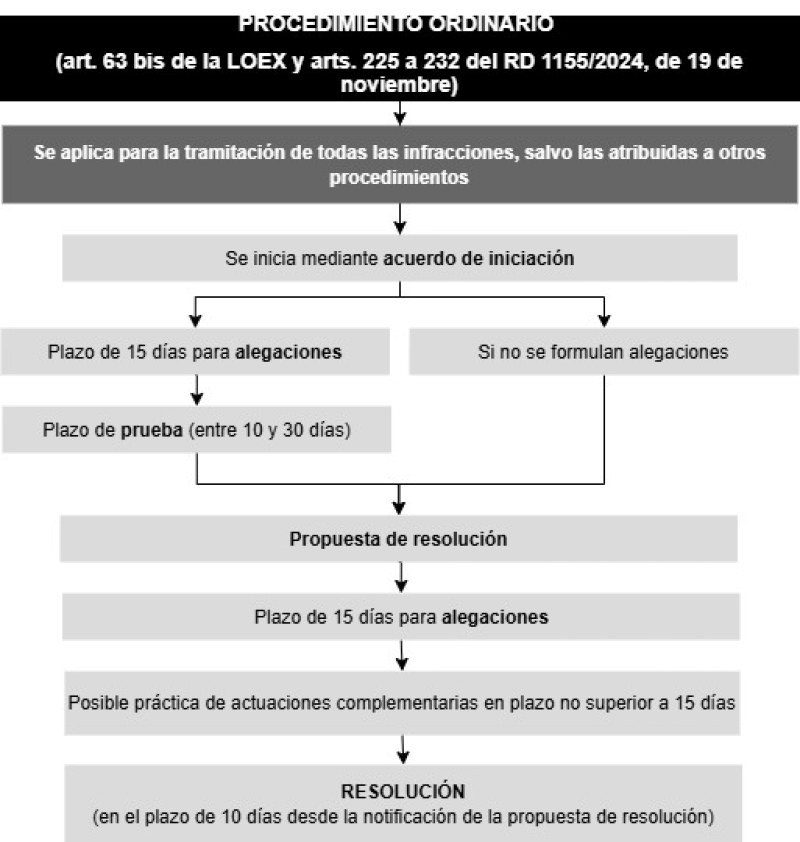Esquema sobre el procedimiento sancionador ordinario para personas extranjeras