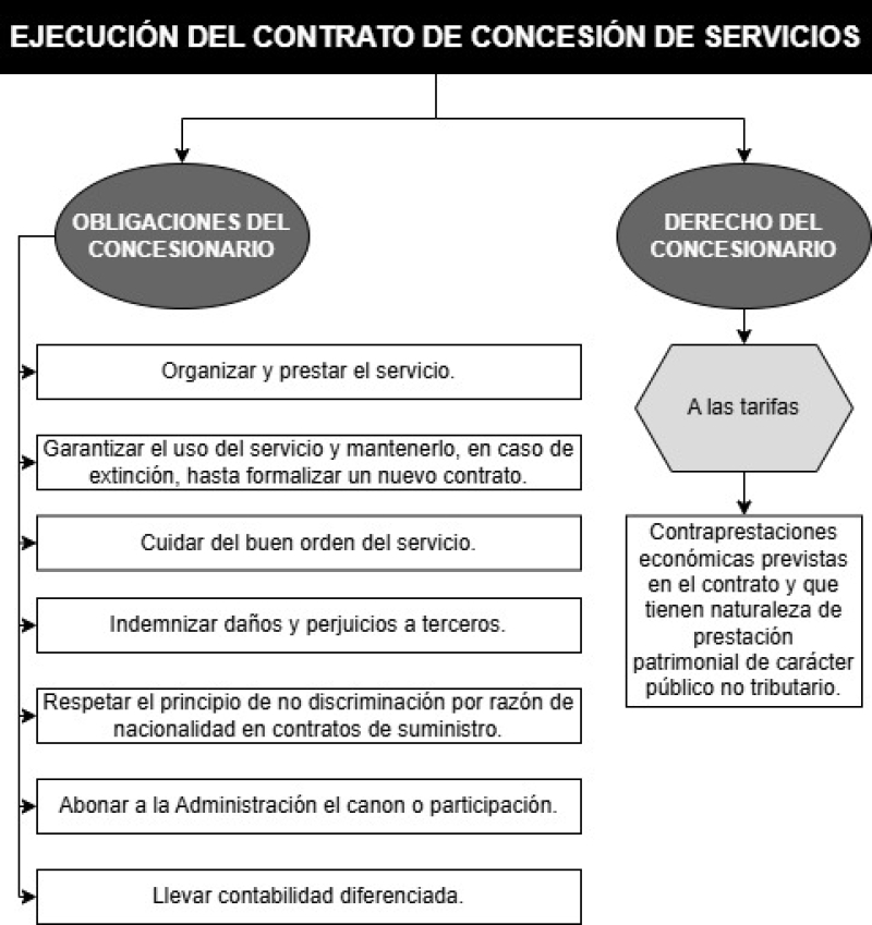 Esquema sobre la ejecución del contrato de concesión de servicios